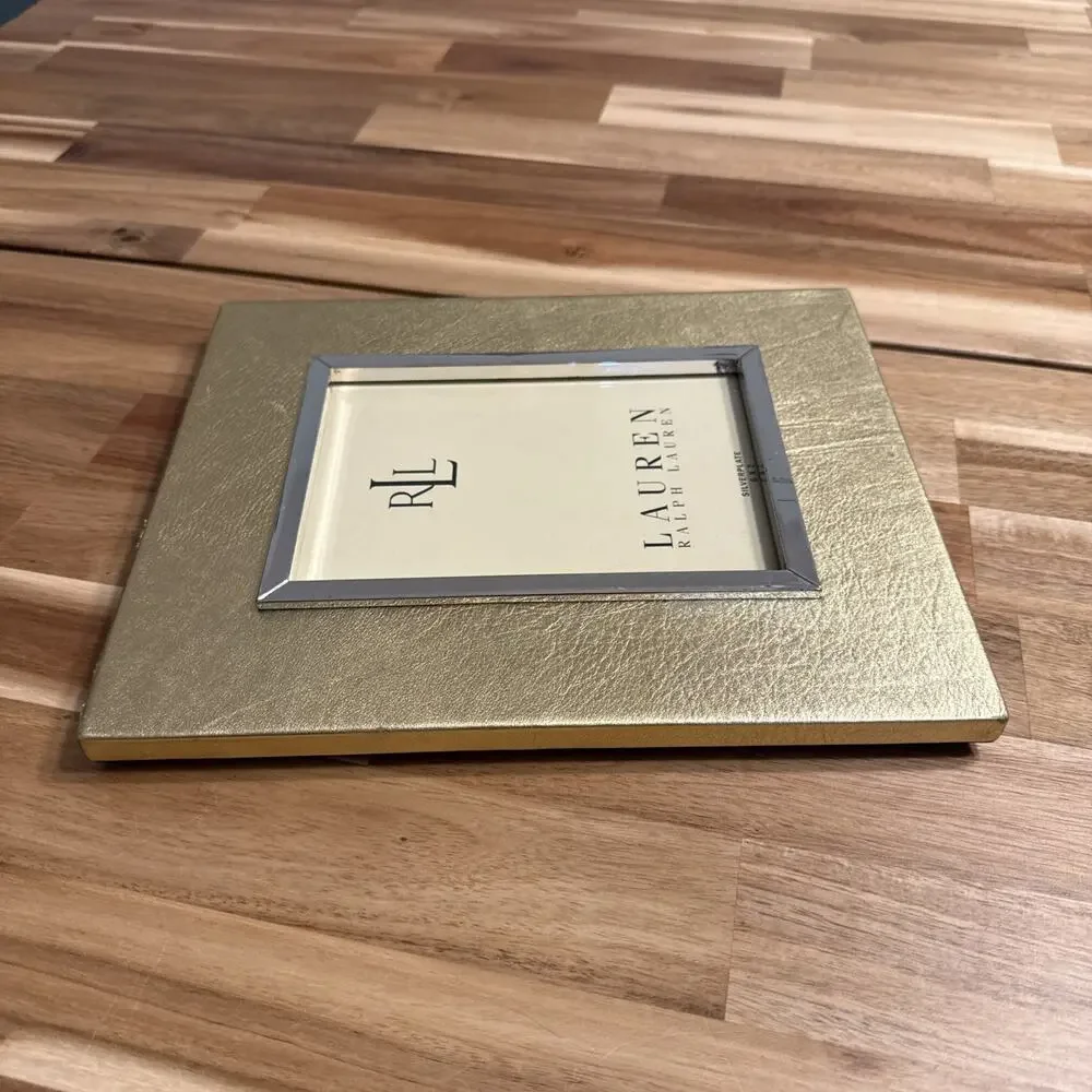 Vintage Ralph Lauren Mayfield Gold Leather Picture Frame 5x7 Silverplate